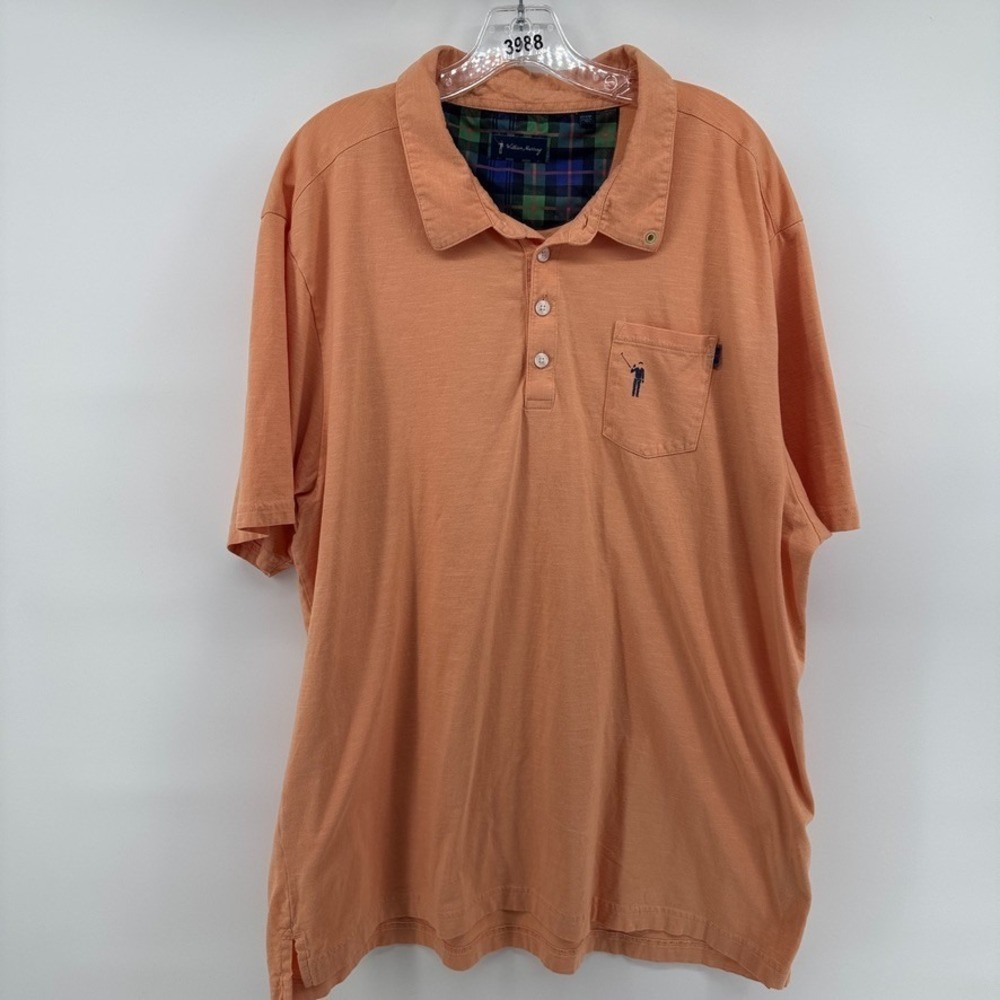 William Murray Polo Shirt Mens 2XL Orange Golf Performance Plaid Trim